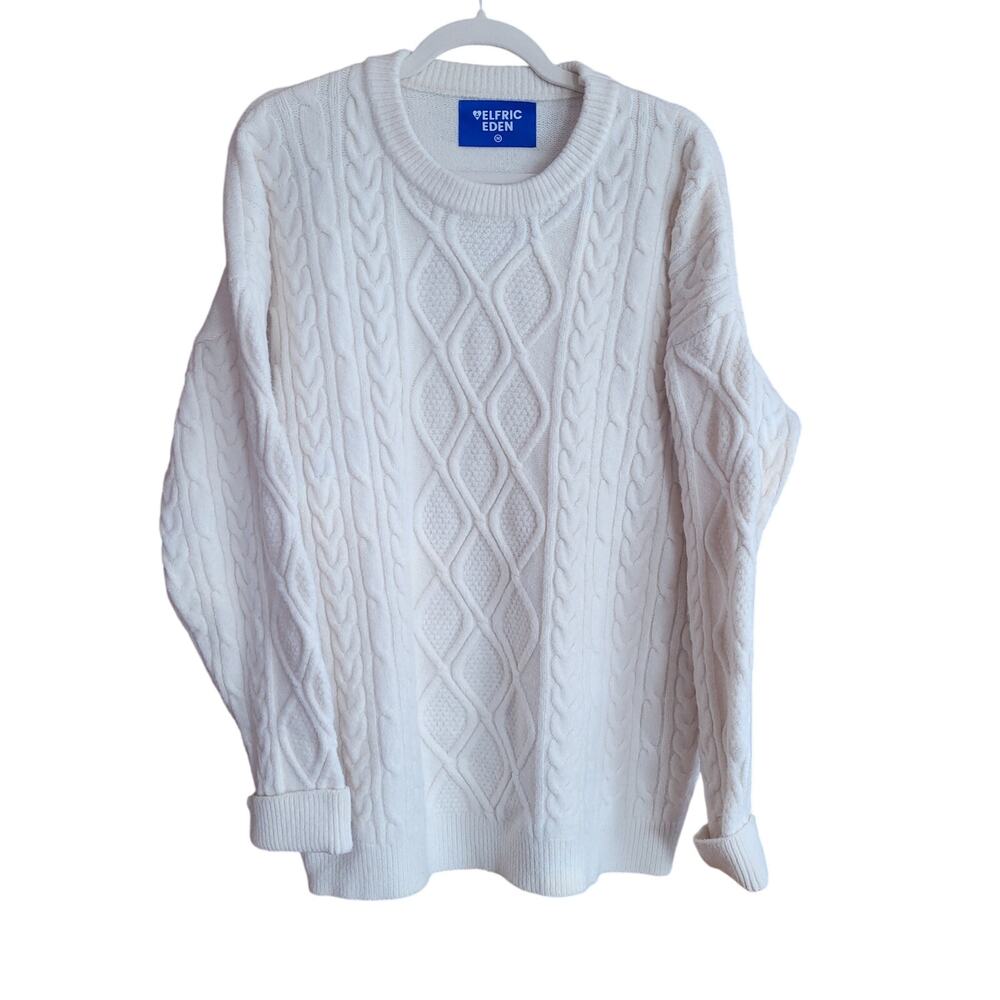 Elfric Eden Cream Cable Knit Sweater Size M Oversized Streetwear Soft Grunge